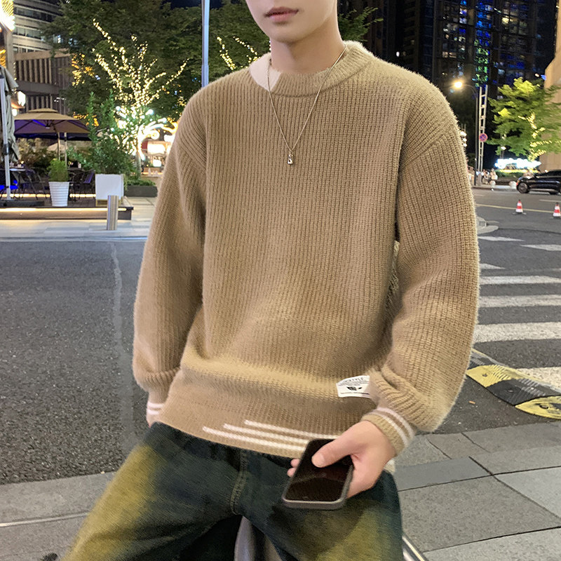MY8267圆领毛衣男秋冬季纯色针织打底衫内搭加厚保暖常规37加绒47,男装T恤,四季星座303A