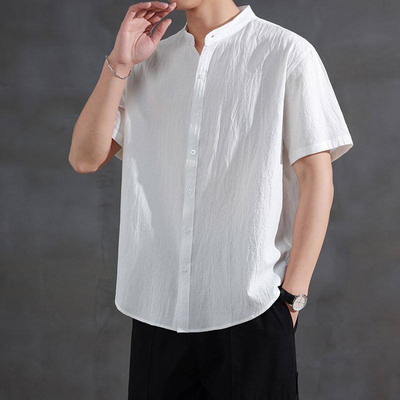 衬衫款RC211棉麻风男装T恤男士亚麻衬衣短袖P25,男装T恤,四季星座303A