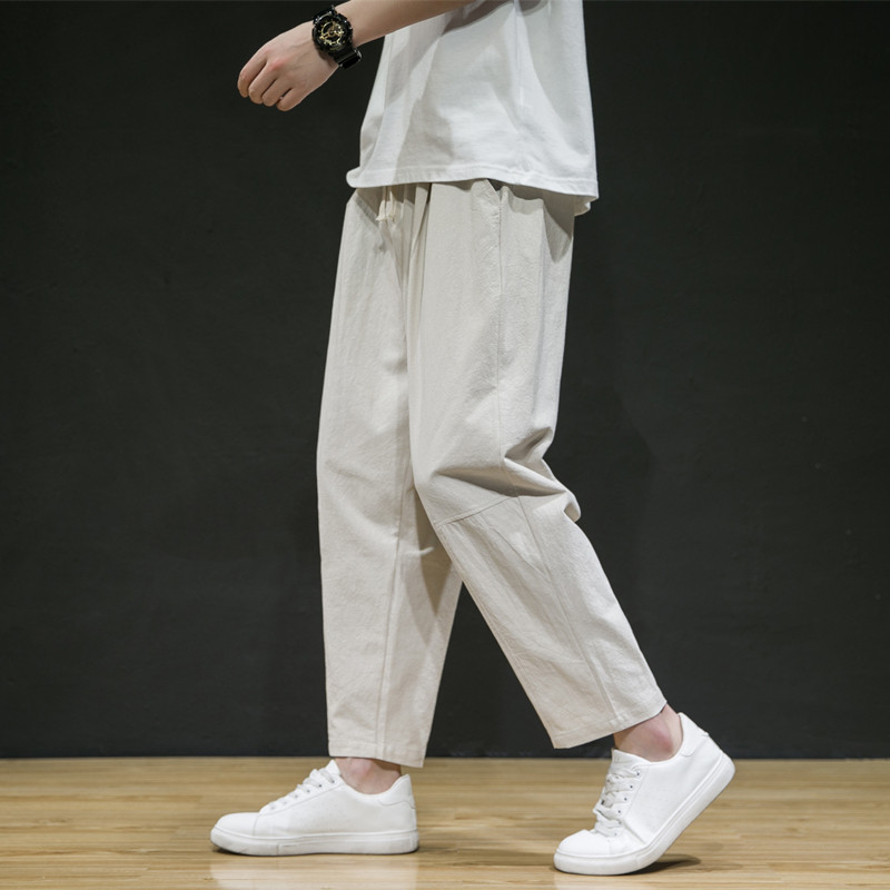 2025夏季休闲裤子男百搭棉麻宽松亚麻裤韩版潮流长裤直筒K22P25,男装休闲裤,四季星座303A
