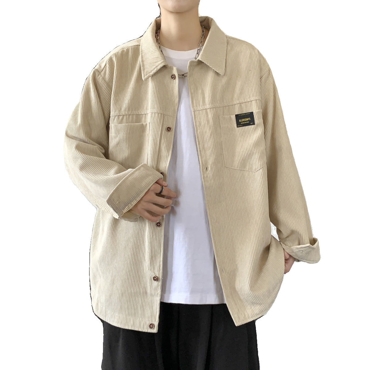 港风灯芯绒加厚长袖衬衫男春秋季大码衬衣外套休闲上衣服JK2022,男装衬衫,四季星座303A