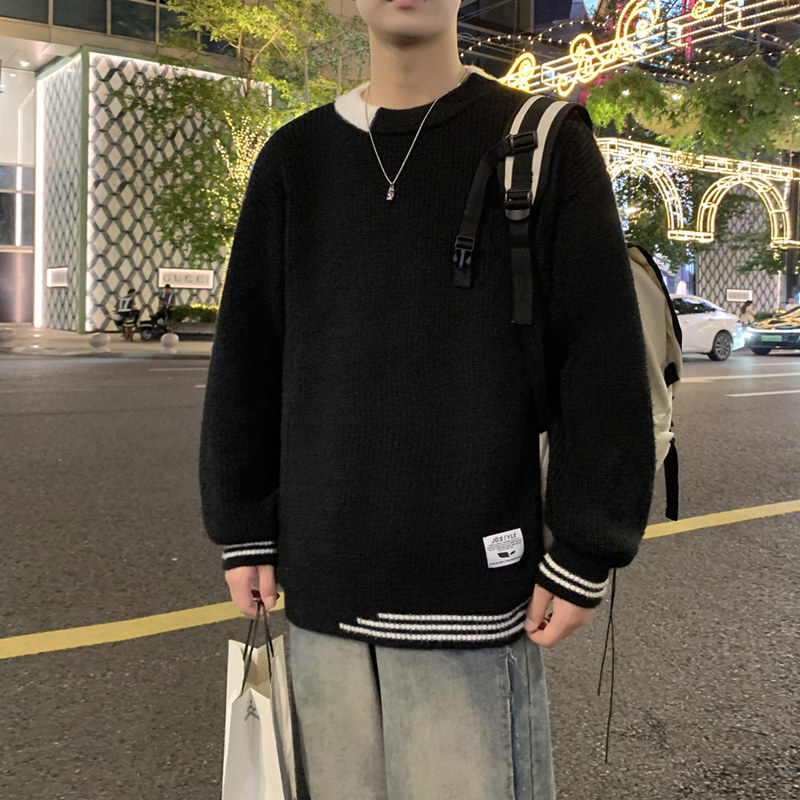 MY8267圆领针织毛衣男秋冬季宽松百搭打底衫休闲潮流常规37加绒47图片