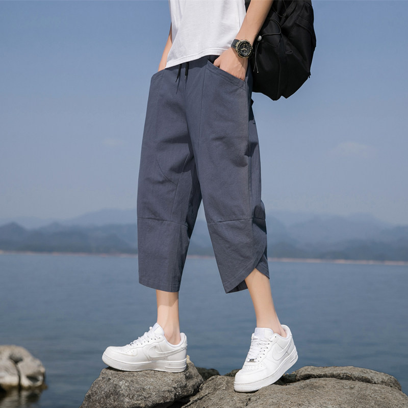 棉麻七分裤男夏薄款亚麻马裤休闲沙滩裤子男裤短裤K88P23,男装牛仔裤,四季星座303A