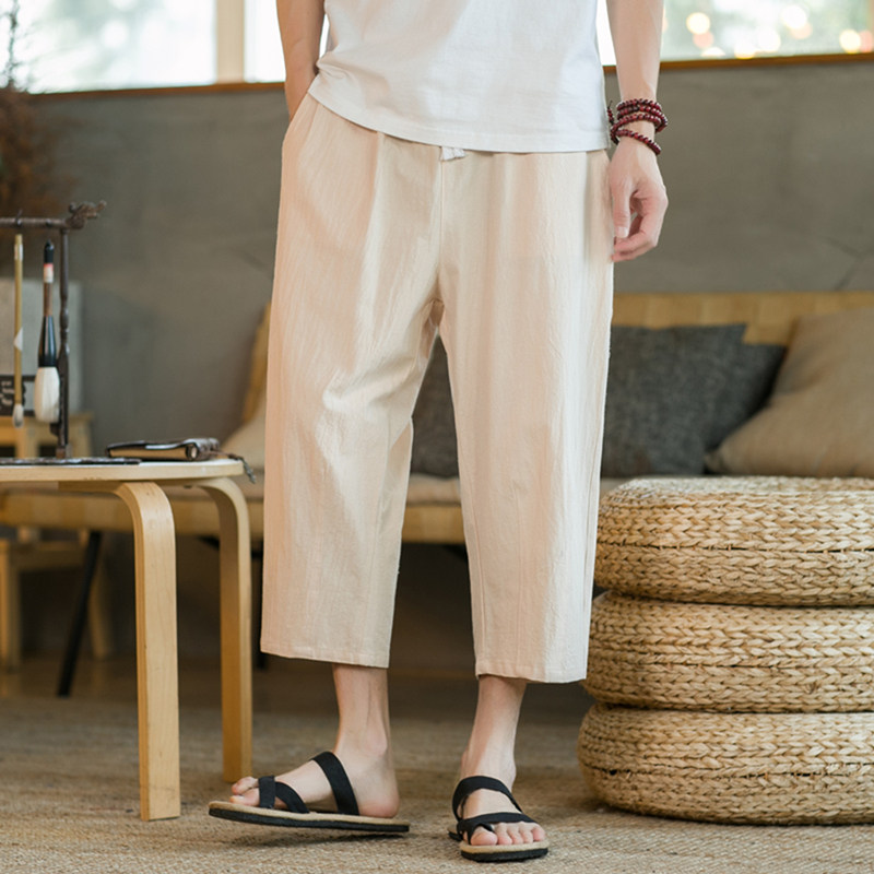 夏季休闲裤男百搭棉麻宽松亚麻裤韩版潮流七分裤八分直筒K821P20,男装牛仔裤,四季星座303A