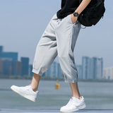 男夏季薄款冰丝休闲裤男士宽松直筒运动短裤胖子潮7分裤子K970P17，男装牛仔裤，四季星座303A