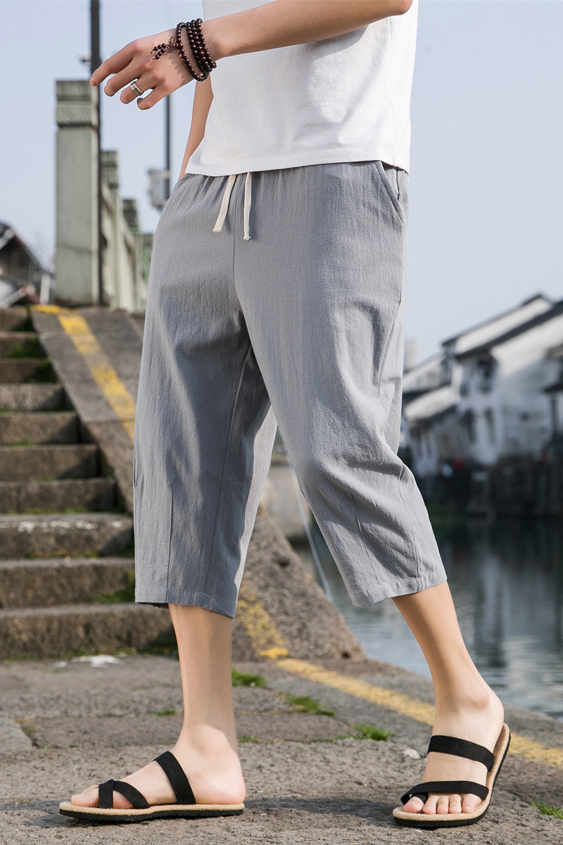 夏季休闲裤男百搭棉麻宽松亚麻裤韩版潮流七分裤八分直筒K821P20,男装牛仔裤,四季星座303A