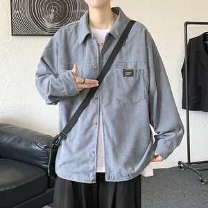 港风灯芯绒加厚长袖衬衫男春秋季大码衬衣外套休闲上衣服JK2022图片