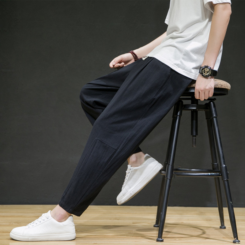 2025夏季休闲裤子男百搭棉麻宽松亚麻裤韩版九分裤长裤直筒K22P25，男装休闲裤，四季星座303A