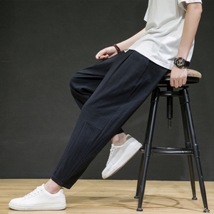 2025夏季休闲裤子男百搭棉麻宽松亚麻裤韩版九分裤长裤直筒K22P25，男装休闲裤，四季星座303A