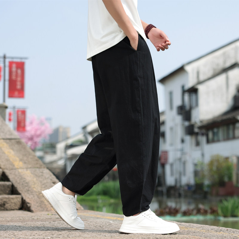 爆24夏棉麻宽松九分裤灯笼裤长裤棉麻亚麻萝卜裤哈伦裤K158-P28,男装休闲裤,四季星座303A