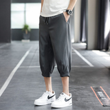 男夏季薄款冰丝休闲裤男士宽松直筒运动短裤胖子潮7分裤子K970P17，男装牛仔裤，四季星座303A