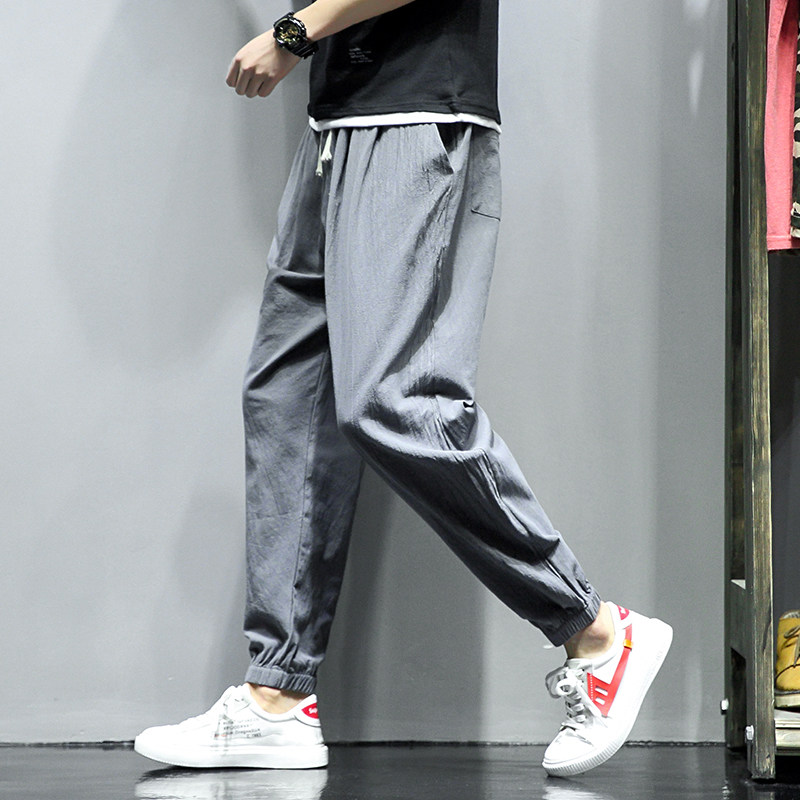 亚麻裤风宽松运动裤束脚棉麻裤大码男九分哈伦裤灯笼裤子K801，女装休闲裤，四季星座303A