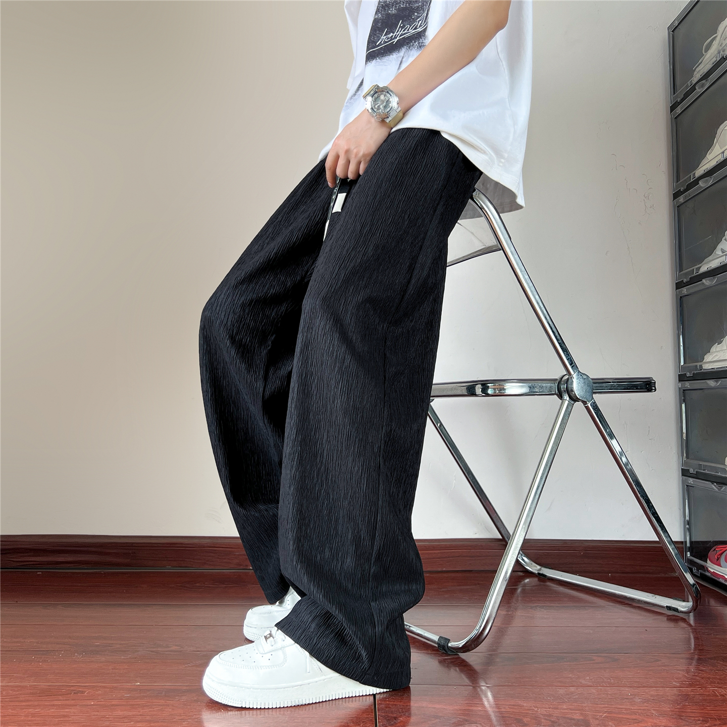 2025夏季港风垂感舒适休闲裤男潮流大码直筒裤K1346P25，男装休闲裤，四季星座303A