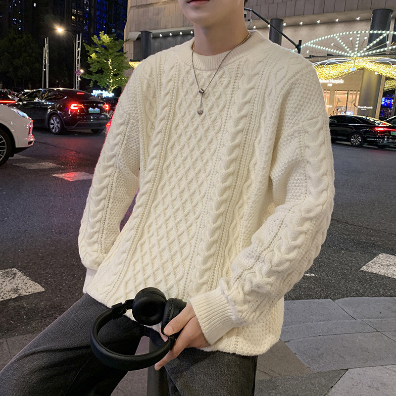 MY8267麻花毛衣男生秋冬季新款复古日系慵懒风圆领男常规37加绒47,男装针织衫/毛衣,四季星座303A