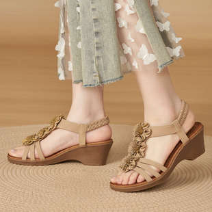 花朵舒适罗马坡跟凉鞋 2719 亚马逊大码 2026夏季 耐磨 3新款