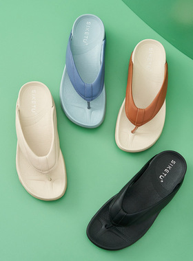 87-32024夏季新品凉鞋女轻盈运动风舒适橡筋大码厚底拖鞋质优耐磨