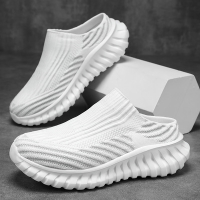 跨境新款大码鞋一脚蹬飞织男鞋软底透气情侣休闲鞋男袜子鞋运动鞋