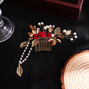 新款新中式红色绒花流苏头饰新娘秀禾服古风步摇敬酒服发饰配饰品