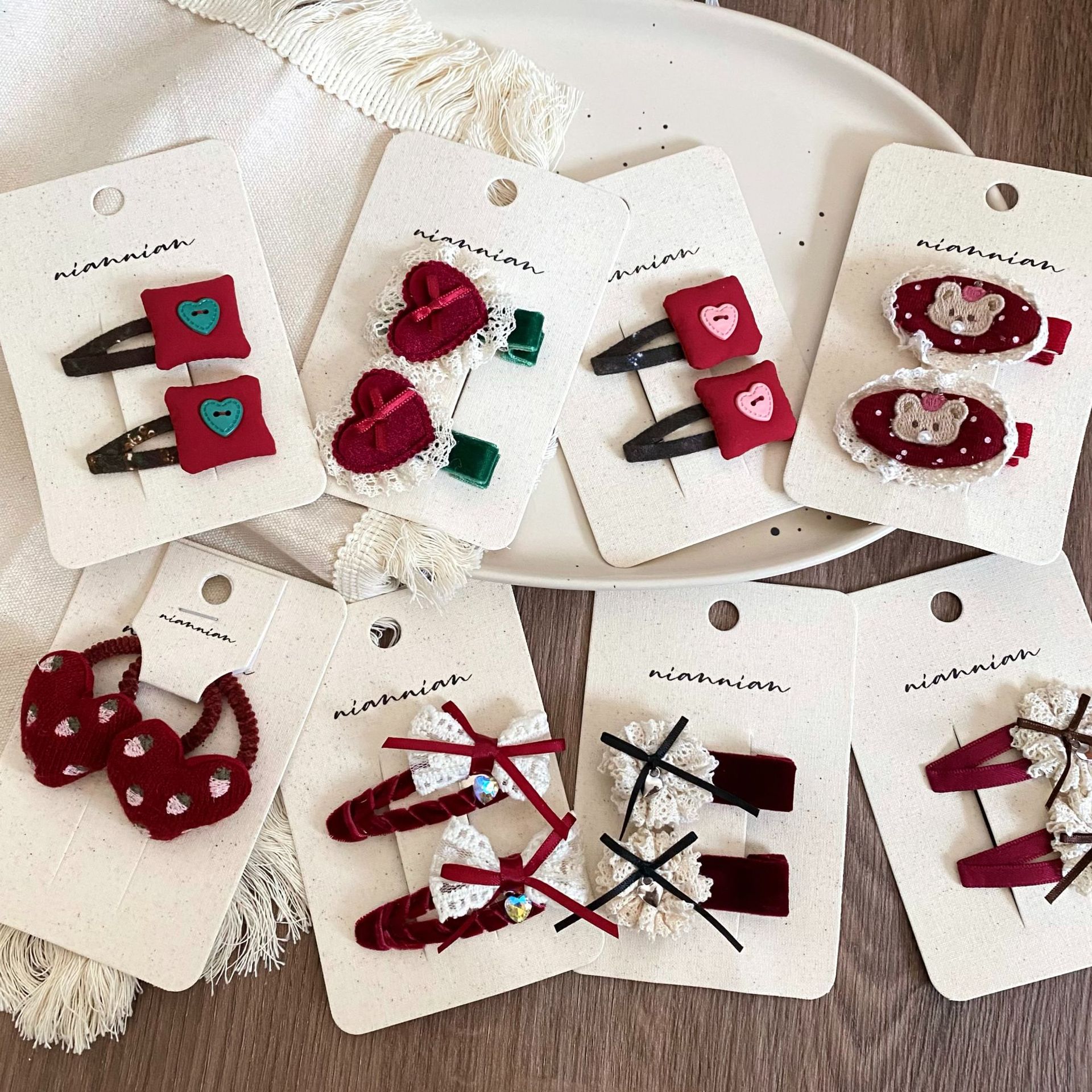 念念新款爱心几何蕾丝蝴蝶结儿童发夹发卡边夹碎发夹刘海夹