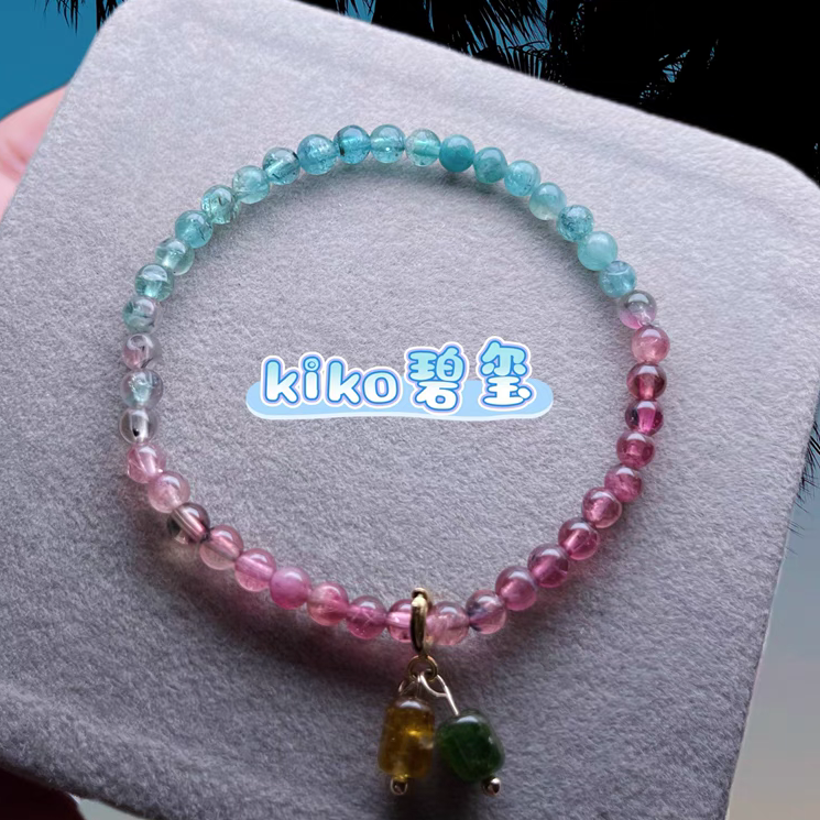 kiko天然碧玺猫眼西瓜手链高货通透渐变色百搭日常送吊件4.1-4.3