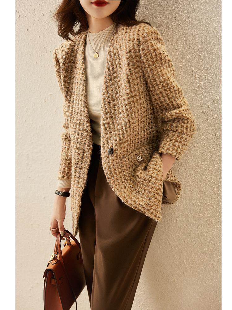 loka lura 闪闪金丝 法式小香 时尚气质 复古优雅粗花呢羊毛款