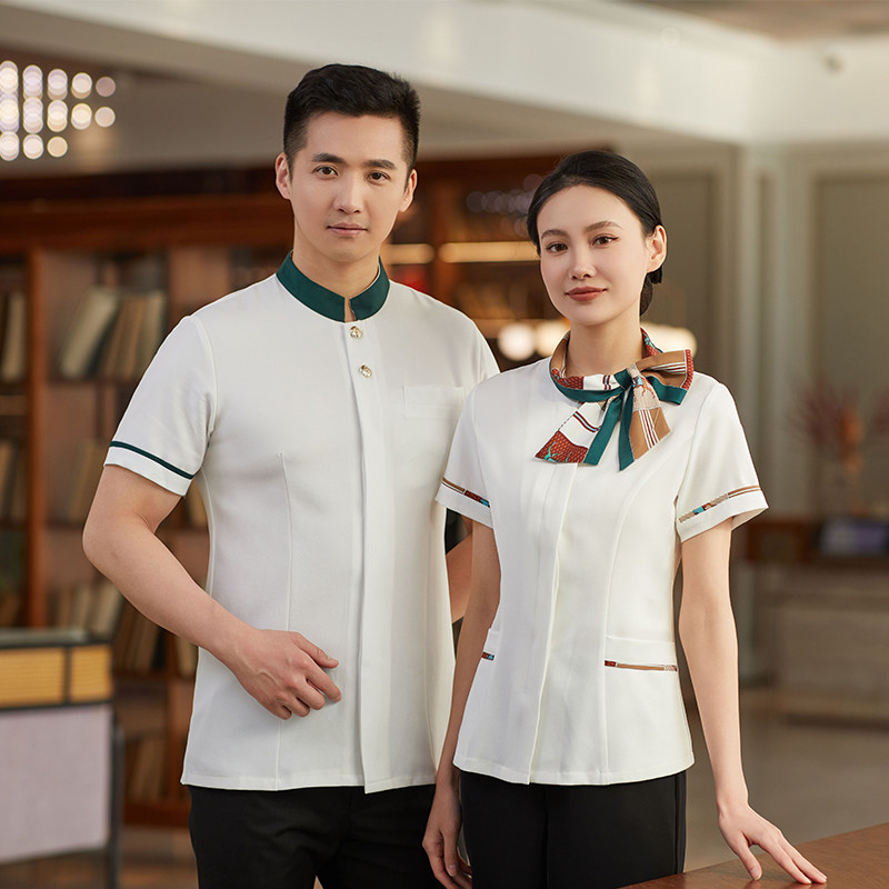 23亿珑新款时尚花快餐火锅餐饮店传菜服务员工作服工装男女大码短