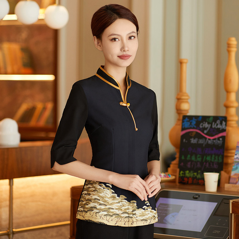 24亿珑春夏新款暮晚金松系列新中式中袖餐饮前厅服务员传菜迎宾服