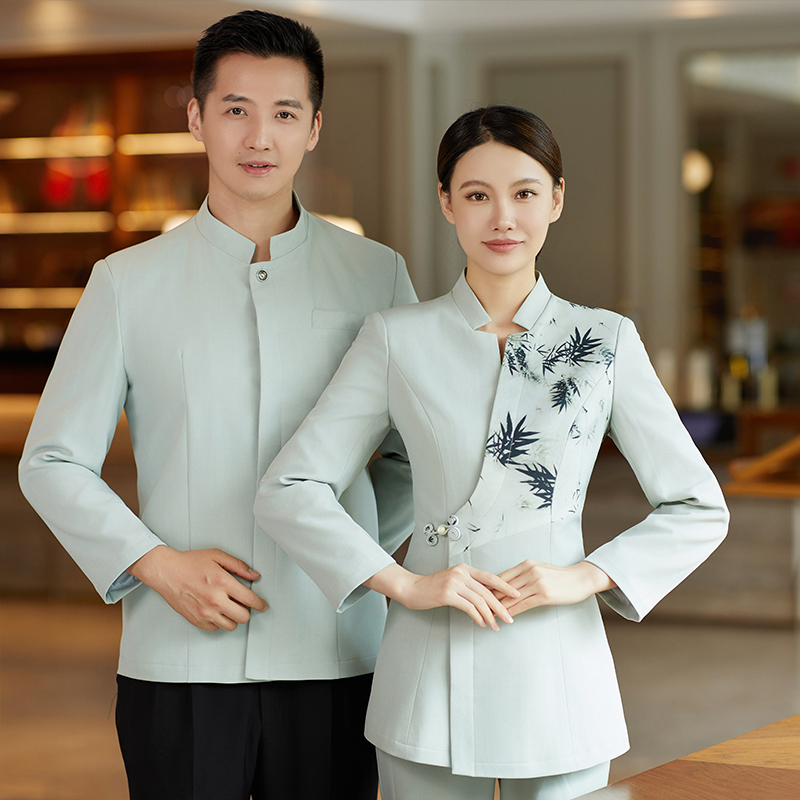 23新款亿珑秋冬晗清雅竹系列新中式餐饮服务员传菜迎宾工作服大码
