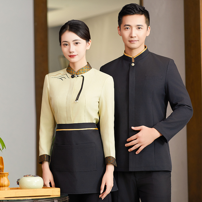 24亿珑新款高端酒店餐饮服务员工作服夏装短袖高级女款中国风餐厅