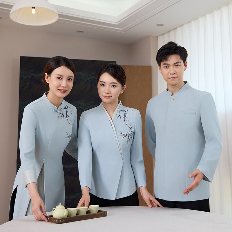 25亿珑新款秋雅竹酒店新中式前台领位接待传菜服务员工作服男女配