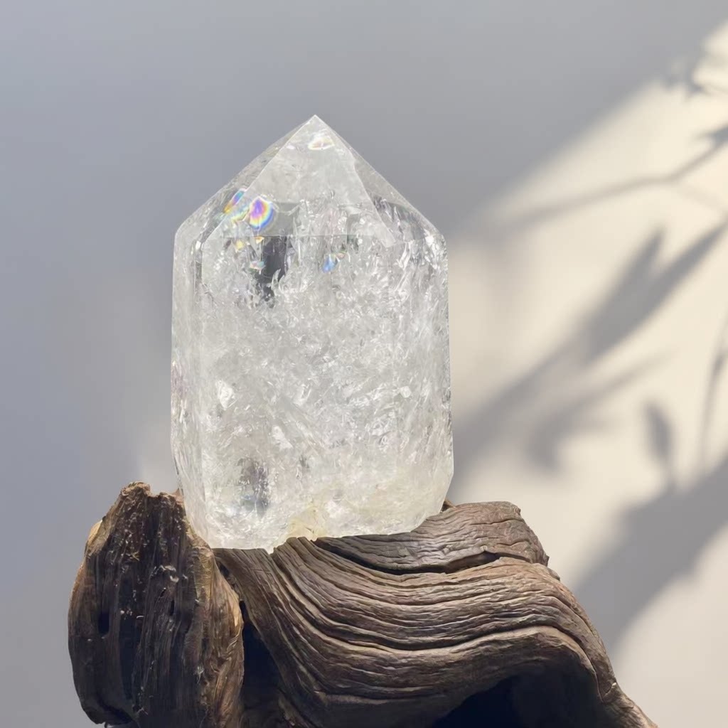 天然梵天阿赛白水晶柱玄关摆件