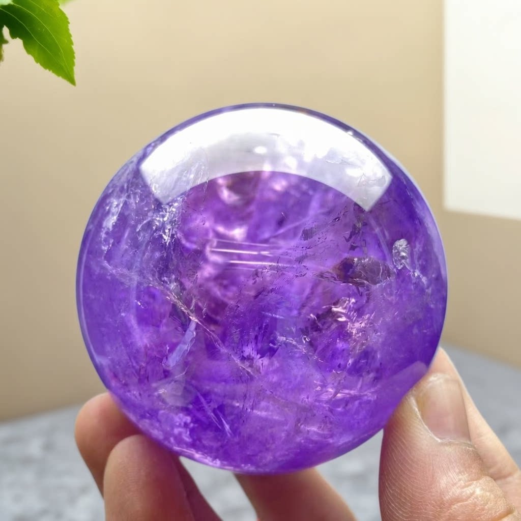巴西天然紫水晶球紫罗兰带彩片