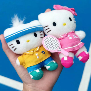 日本代购网球情侣挂件粉色书包包hellokitty猫公仔玩偶钥匙扣挂饰