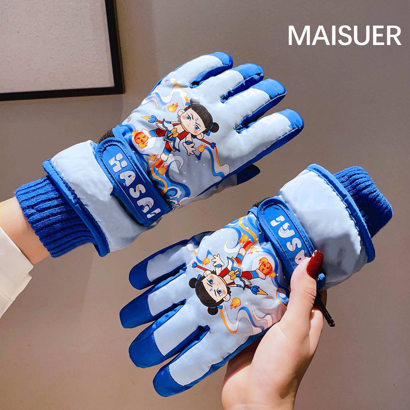 儿童滑雪手套女冬季可爱学生保暖加绒防风防寒男骑行东北户外玩雪