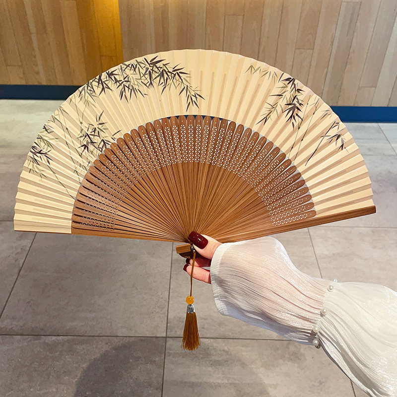 古风扇子竹子国风折叠纸扇高档配汉服女纳凉扇便携新中式竹扇送礼