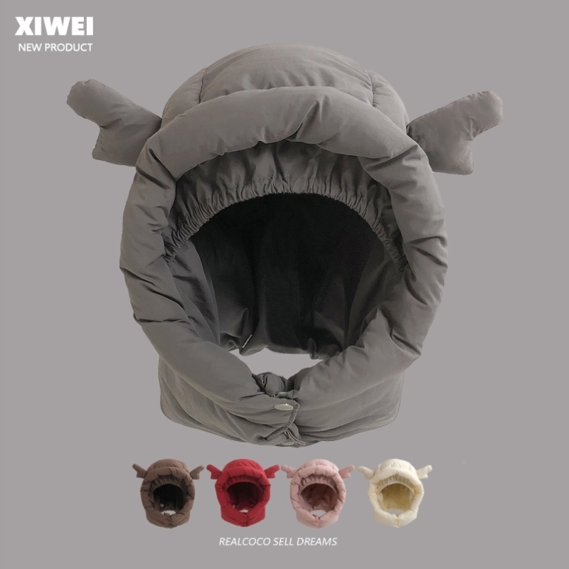 可爱鹿角羽绒棉保暖雷锋帽秋冬季护耳骑行电动车防寒加厚棉滑雪帽