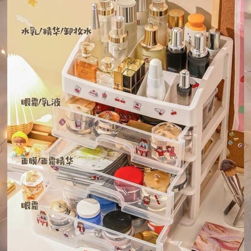 抽屉式化妆品收纳盒加大号整理盒桌面梳妆台面膜护肤品口置物架子