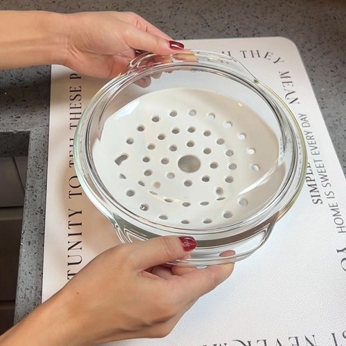 微波炉加热蒸笼陶瓷多孔蒸盘圆形食品级蒸碟蒸海鲜蒸鱼蒸包子家用