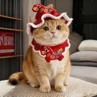 宠物财神帽手工拜年招财猫麦克风套小型犬狗狗帽子新年小猫变装帽