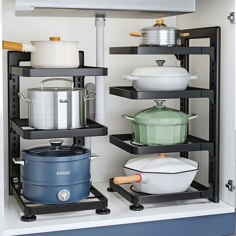 锅架专放锅具收纳厨房不锈钢架子置物架下水槽多层家用柜子内分层
