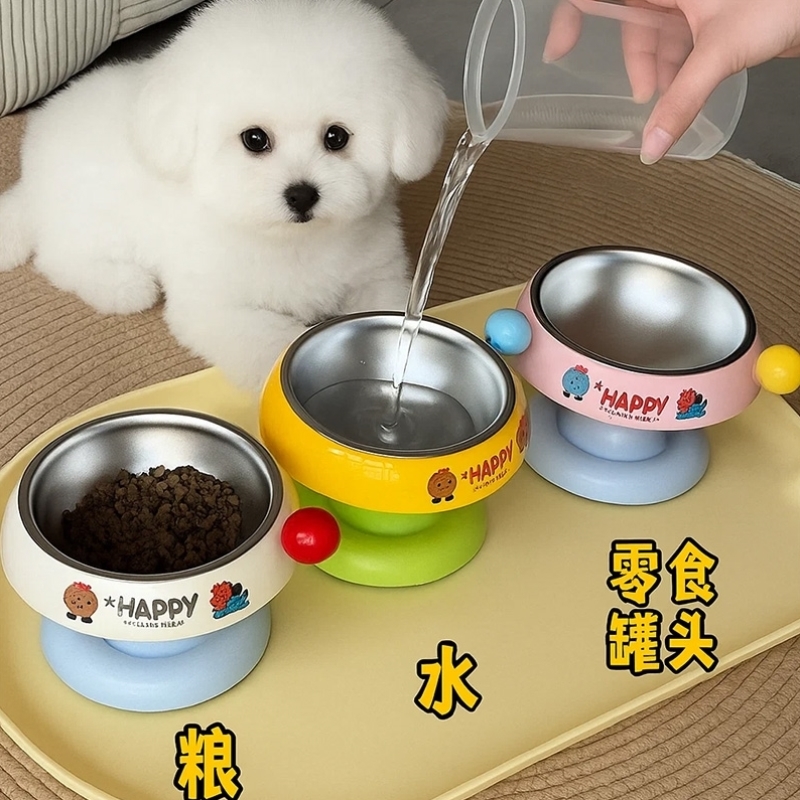 冰淇淋猫碗加高护颈不锈钢狗碗童趣可爱大口径水粮碗防打翻食盆
