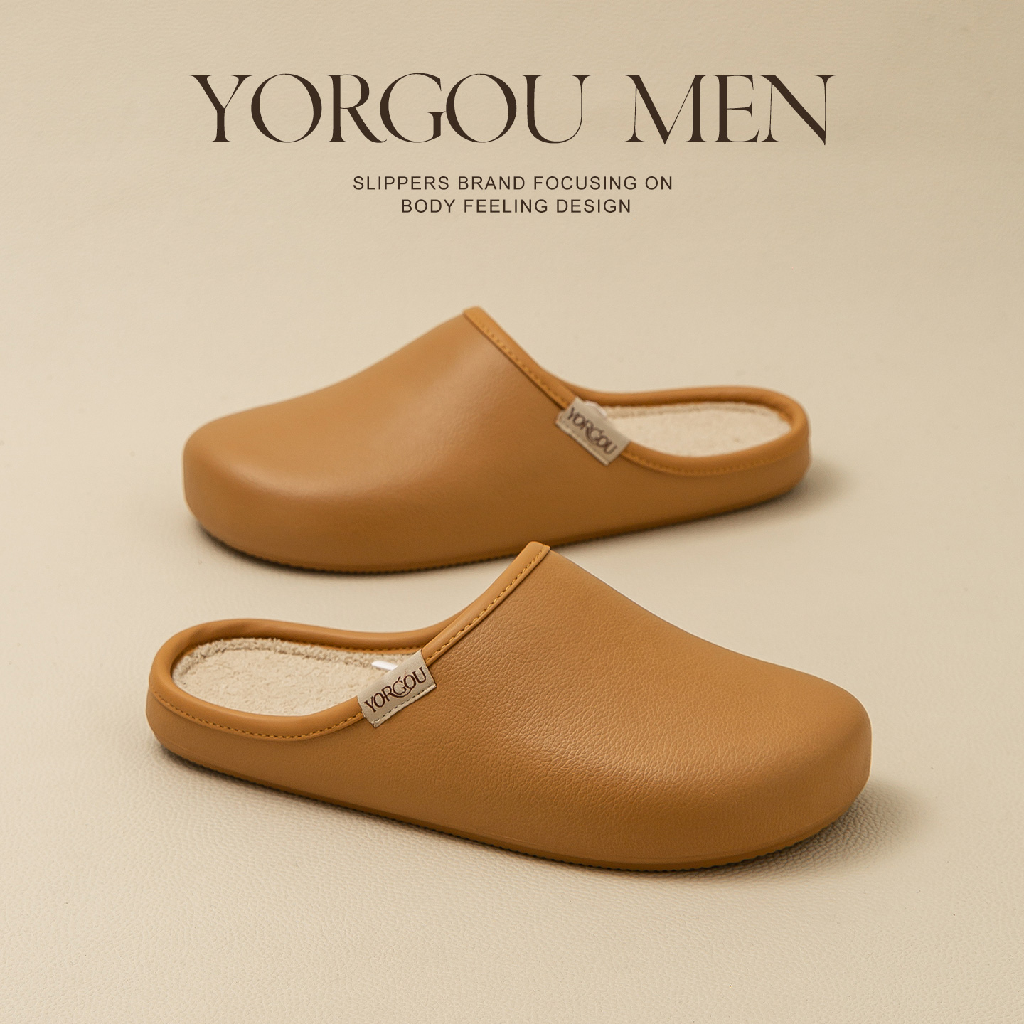 远港男士美拉德皮纹防水棉拖鞋女秋冬天保暖加绒居家室内防滑冬季