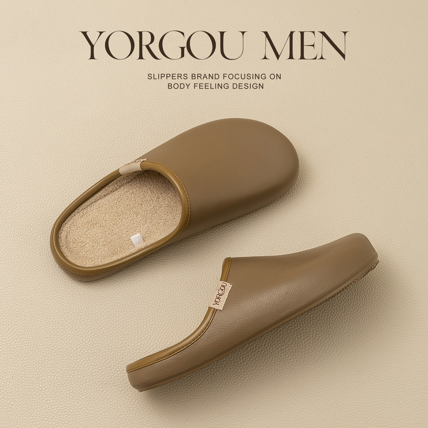 远港男士防水皮纹拖鞋秋冬季室内防滑居家用保暖加绒棉拖鞋女冬天