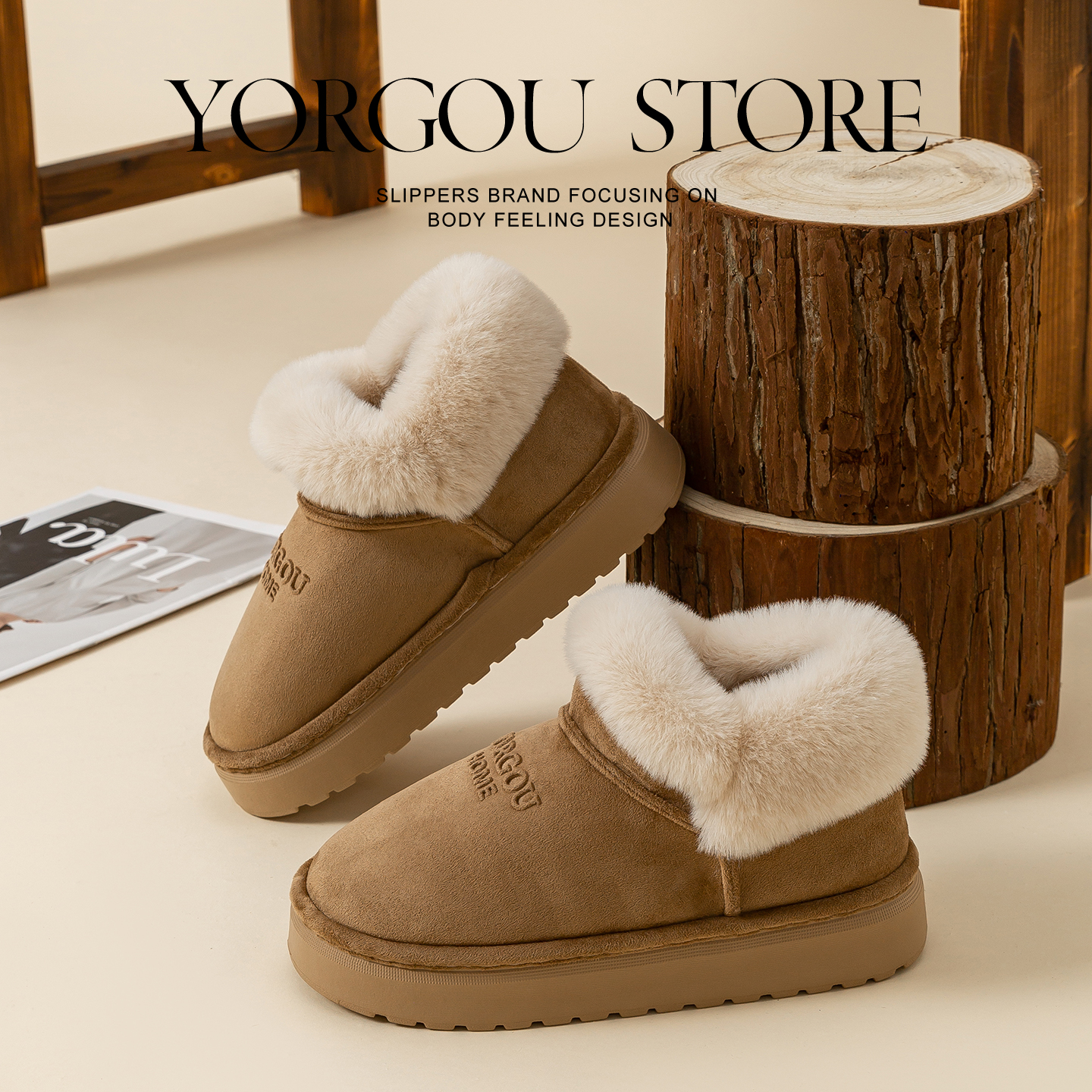 远港毛毛绒棉鞋冬天防滑