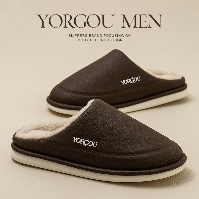 远港男士2024年新款PU防水棉拖鞋