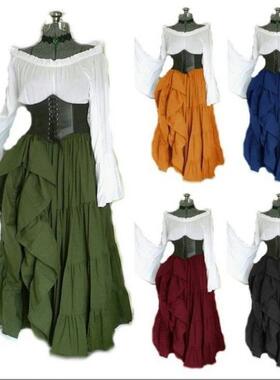 2021wish新款party欧美长袖连衣裙女性文艺复兴时期的中世纪服饰