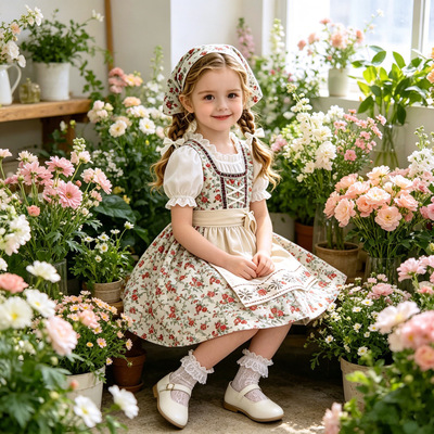 田园风碎花 Dirndl 裙 慕尼黑啤酒节儿童 cosplay 舞台表演服套装