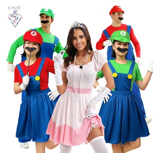 外贸热销万圣节服装超级玛丽奥碧琪公主裙cosplay游戏制服情侣装