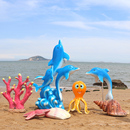 仿真海洋动物玻璃钢大海豚珊瑚海星海螺章鱼海草雕塑摆件装 饰小品