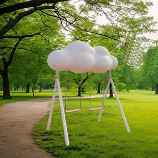 饰玻璃钢摆件 户外大型不锈钢镂空云朵秋千雕塑景区园林景观小品装