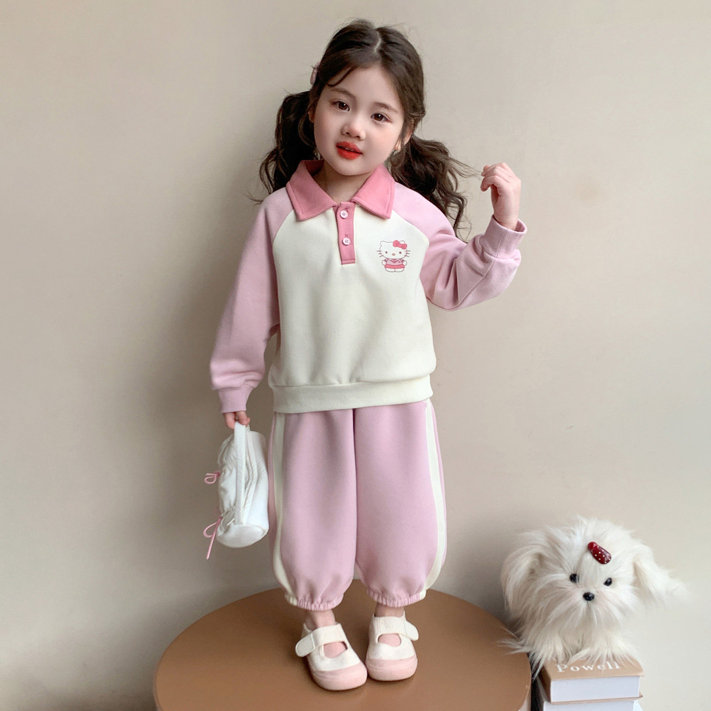 衣服款春装Polo套装超洋气猫咪卫衣女童儿童2026好看女宝休闲春秋